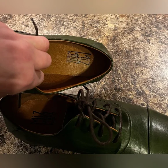 Miz Mooz Green Cap Toe Leather Derby Oxford Shoes Size 10 Lace Up Comfort Flat - Picture 8 of 13
